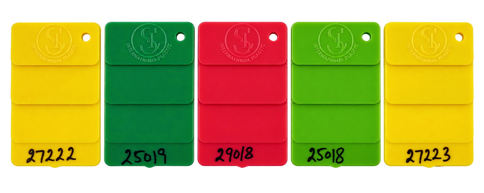 PC masterbatch: Yellow 27222, Dark Green 25019, Pink Red 29018, Lime Green 25018, Yellow 27223