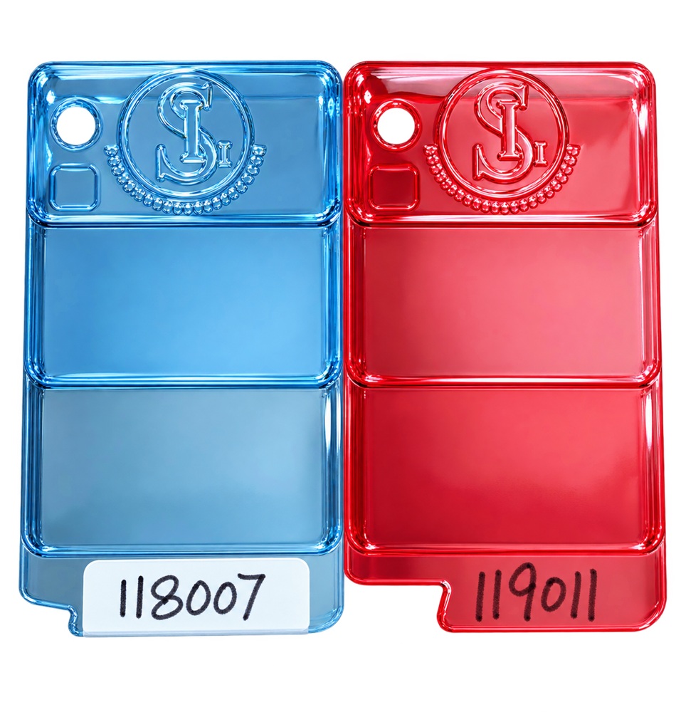 SAN masterbatch Sky Blue / Red, samples 118007,119011
