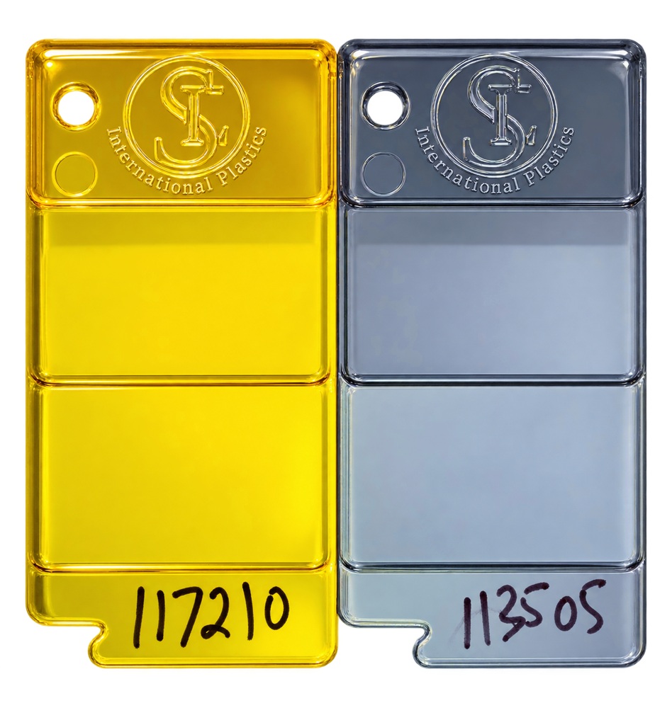 SAN masterbatch Amber Yellow / Smoke Grey, samples 117210,113505