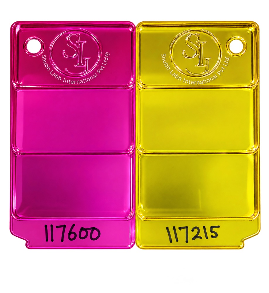 SAN masterbatch Magenta / Golden Yellow, samples 117600,117215