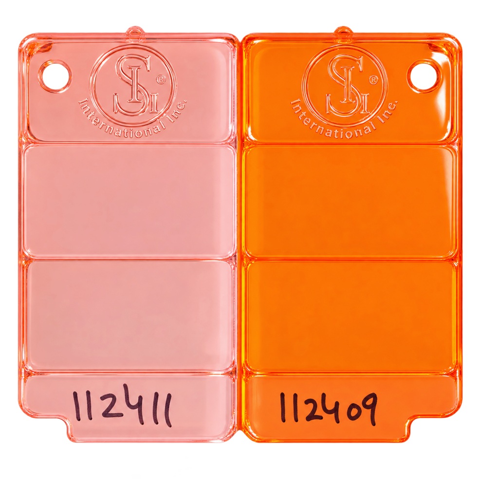 SAN masterbatch Peach Pink / Orange, samples 112411,112409